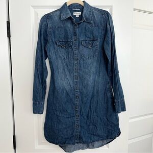 Denim Western Long Sleeve Button Down Shirt Dress